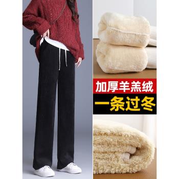 羊羔絨闊腿褲秋冬女2024年新款雪尼爾褲子女冬季加厚加絨休閑女褲