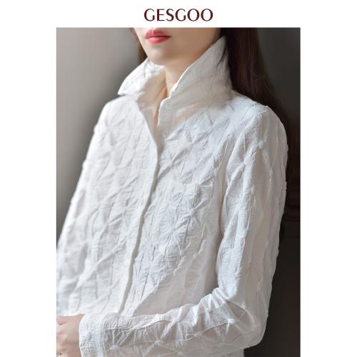 白色襯衫女秋2024新款原創設計感小眾提花植絨長袖疊穿內搭上衣