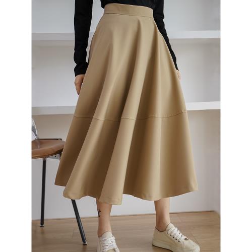 高腰A字半身裙女春秋新款法式復古純色通勤中長款赫本風顯瘦傘裙