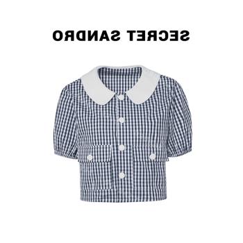 oajer歐紀兒女裝店旗艦鷗同款氣質格子短袖襯衫女春季娃娃領上衣