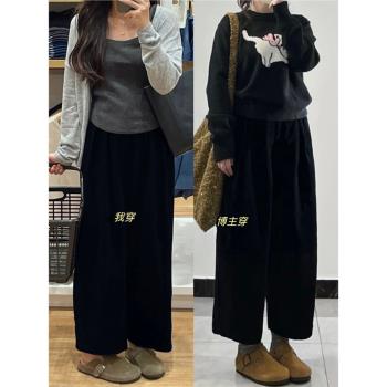 大碼燈芯絨微胖女生加厚闊腿褲