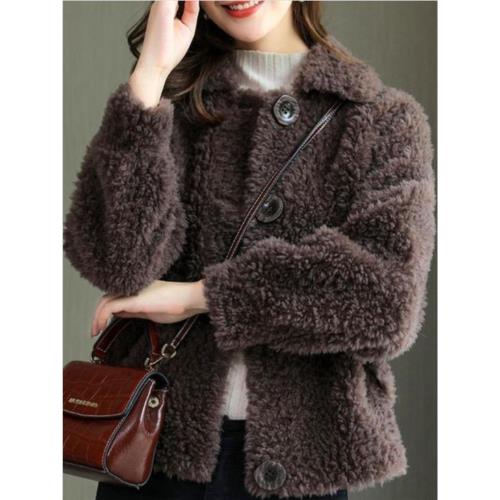 皮毛一體外套女新款潮保暖秋冬季韓版寬松短款仿羊羔毛小個子顯瘦