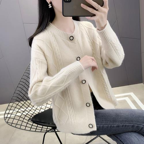 春秋短款小個子圓領針織開衫女2025新款韓版純色寬松麻花毛衣外套