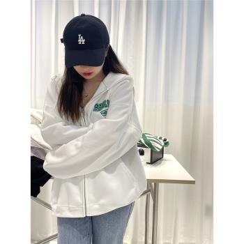 外套女白色拉鏈寬松ins連帽衛衣