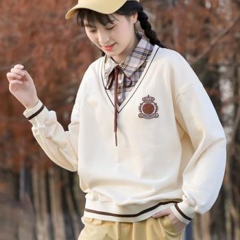 2024早秋新款衛衣假兩件少女孩春秋季初高中學生韓版學院風上衣服