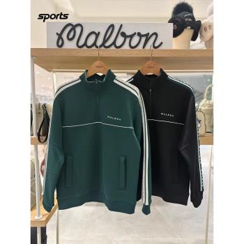 24秋款malbon高爾夫服裝男士半拉鏈立領長袖上衣休閑golf衛衣