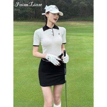 高爾夫球服女套裝網球百褶短裙golf運動POLO羽毛球衫螺紋針織上衣