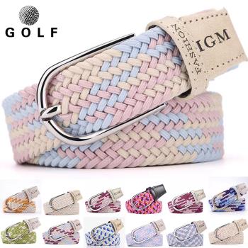高爾夫腰帶女頭層牛皮帆布編織皮帶golf女裝時尚松緊彈力褲帶配飾