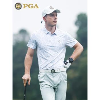 美國PGA高爾夫服裝男士短袖t恤夏季運動男裝運動球服上衣潮流圖案
