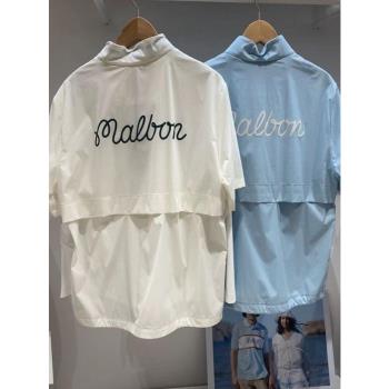 24新款malbon高爾夫球服golf男士立領圖案半拉鏈運動短袖休閑上衣