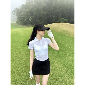 速幹高爾夫球服女夏季polo領短袖golf羽毛網球短褲裙大碼運動套裝