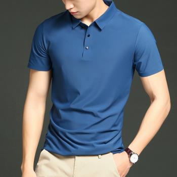 大碼速幹四面彈力冰絲高爾夫短袖t恤男polo衫golf服裝男純色球衣