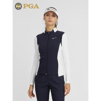 美國PGA高爾夫馬甲女士春季上衣加厚夾棉防風服裝保暖背心外套