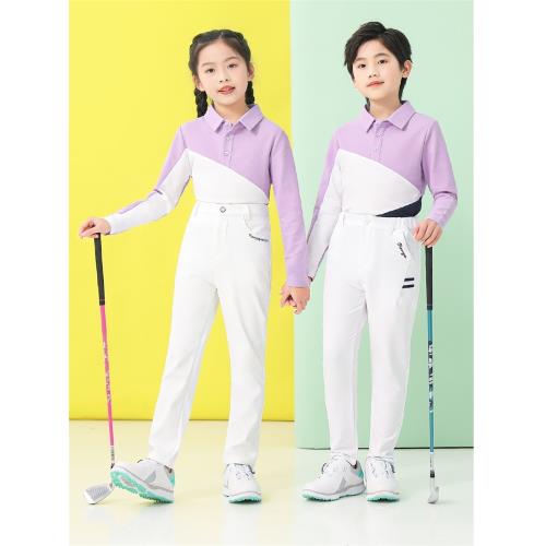 新款兒童高爾夫球衣春秋長袖T恤男女童運動上衣青少年時尚球服