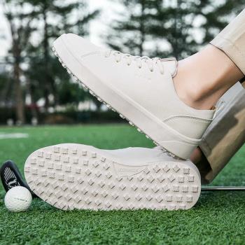 新款高爾夫運動休閑板鞋男女厚底白鞋防水防滑golf固定釘訓練鞋