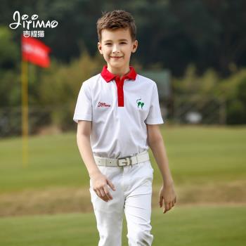 吉緹貓兒童高爾夫服裝短袖POLO衫 排汗速幹 青少年golf衣服男童裝