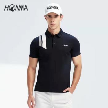 HONMA2021新款高爾夫男子短袖Polo肩部撞色吸濕透氣清爽舒適