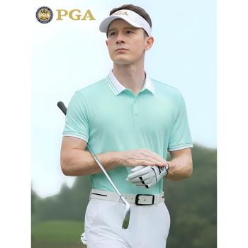 PGA 高爾夫服裝男夏季短袖T恤翻領polo衫涼爽透氣吸濕速幹面料