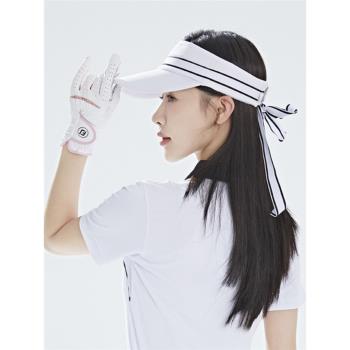 高爾夫球白色帽子女夏季飄帶可調節無頂鴨舌帽空頂帽防曬遮陽帽女
