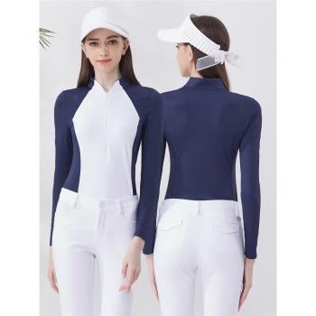 夏季高爾夫女裝網球冰絲長袖裙子女薄款套裝golf運動高彈透氣衣服