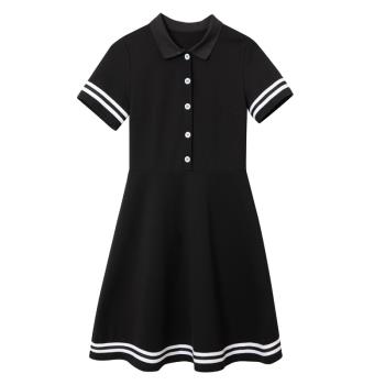 韓版高爾夫連衣裙中長款短袖polo裙大碼夏寬松顯瘦遮肚修身a字裙