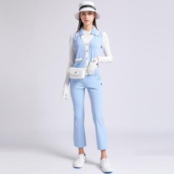 高爾夫女裝上衣秋冬針織馬甲時尚簡約長袖套裝褲子高腰高彈女長褲