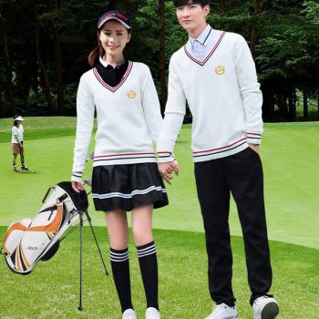 高爾夫女裝外套高領長袖毛衣休閑運動球服修身針織衫純棉刺繡彈力