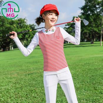 秋新品高爾夫球服裝衣服女裝golf條紋針織運動中厚馬甲背心