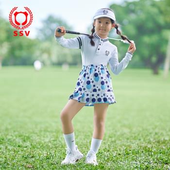 高爾夫服裝女長袖童裝短裙印花上衣GOLF套裝衣服親子T恤polo衫翻