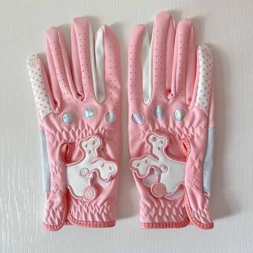 韓國高爾夫手套女超彈力透氣時尚運動PU超纖手套雙手防滑耐磨防曬