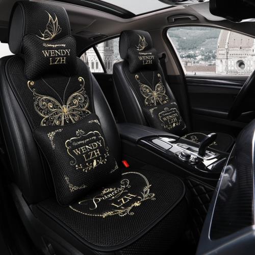 免綁半包汽車坐墊夏季專用冰絲四季通用男女生可愛卡通透氣涼墊