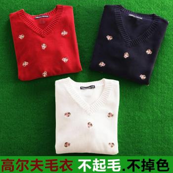 韓國高爾夫服裝女士毛衣秋冬款圓領打底保暖毛線純棉上衣針織衫女