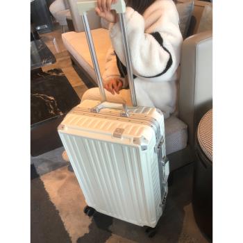 日系新款行李箱女鋁框萬向輪輕音登機箱20寸拉桿旅行箱皮箱子24男