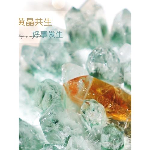 免運)綠幽靈水晶擺件水晶柱消磁晶簇黃水晶球原石客廳辦公市桌面裝飾|擺