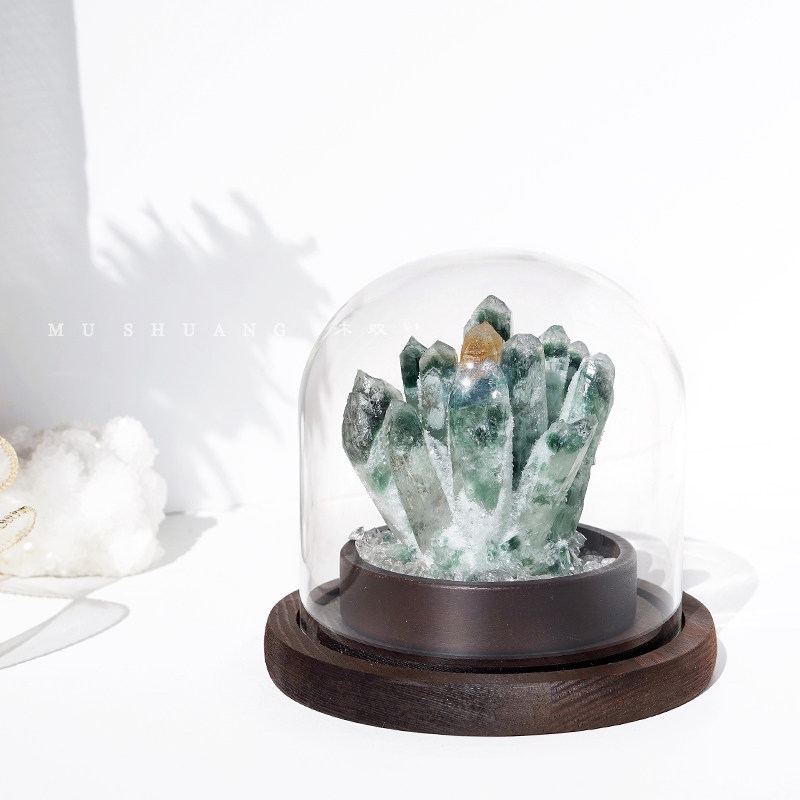 水晶 自然結晶 置物 約10cm 免運)綠幽靈水晶擺件水晶柱消磁晶簇黃水晶球原石客廳辦公市桌面裝飾|擺
