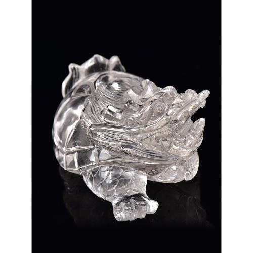 (免運)天然粉水晶龍龜擺件白晶粉晶龍頭龜客廳工藝品黃晶紫晶手工雕全新