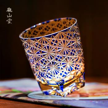(免運)玻璃日式手工雕花威士忌洛克杯