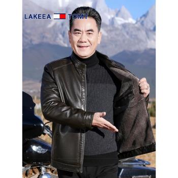 (免運)鱷魚真皮皮衣男春秋冬季加絨加厚中老年立領軟皮皮夾克爸爸裝外套