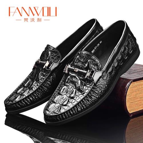 (免運)梵沃利鱷魚紋皮鞋真皮休閑豆豆鞋一腳蹬懶人鞋開車鞋男軟底樂福鞋