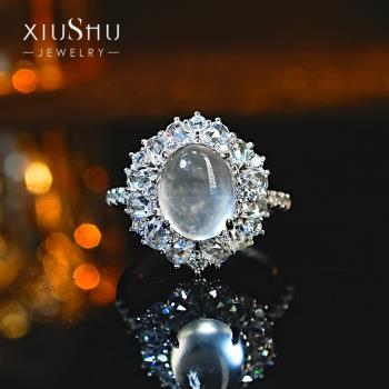 (免運)小眾925銀花朵冰種起熒光水沫玉