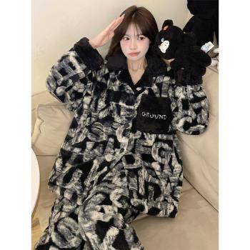睡衣女珊瑚絨秋冬季長袖保暖加厚加絨甜美高階感冬天法蘭絨家居服
