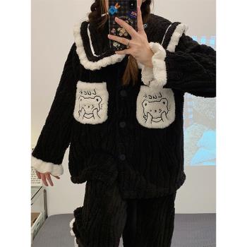 2022年新款冬季睡衣女珊瑚絨秋冬款網紅爆款小熊法蘭絨家居服套裝