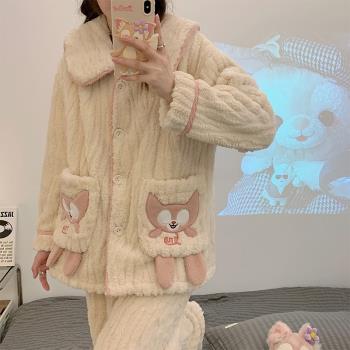睡衣女秋冬季珊瑚絨保暖加厚加絨2022年新款可愛法蘭絨家居服套裝