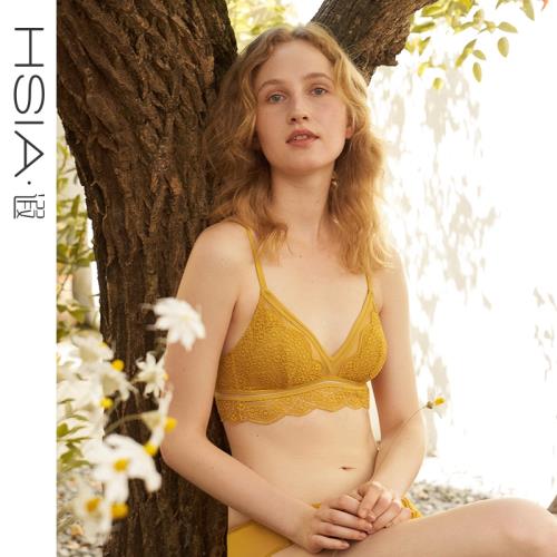 HSIA遐無鋼圈軟支撐文胸薄款性感鏤空蕾絲胸罩三角杯小胸內衣女