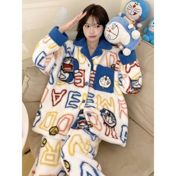 哆啦A夢珊瑚絨女保暖冬天睡衣