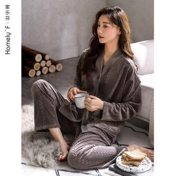 女士秋冬款加厚法蘭絨家居服睡衣