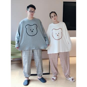 純棉女格子加大碼200斤情侶睡衣