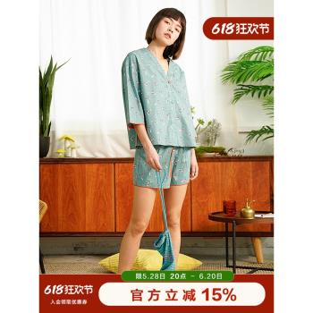 朵朵可可睡衣女夏季新款純棉薄款小鳥印花中袖短褲網紅家居服套裝