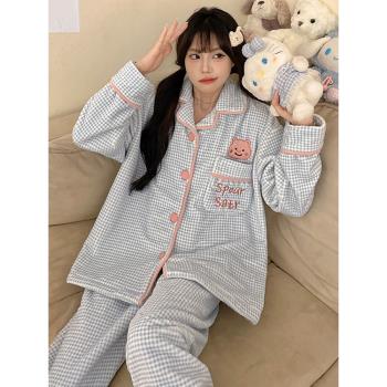 2024新款睡衣女款秋冬季珊瑚絨加厚加絨卡通冬天法蘭絨家居服套裝