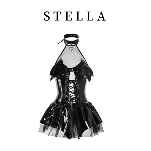STELLA 可愛漆皮pu小惡魔制服cos萬圣節服裝魅魔連衣裙睡裙